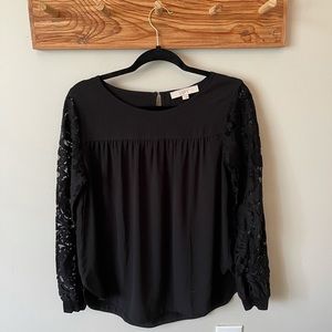 Black LOFT blouse, small, lace sleeves
